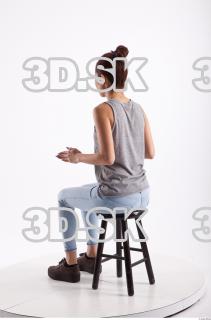 Sitting photo references of Molly blue jeans womna singlet 0011